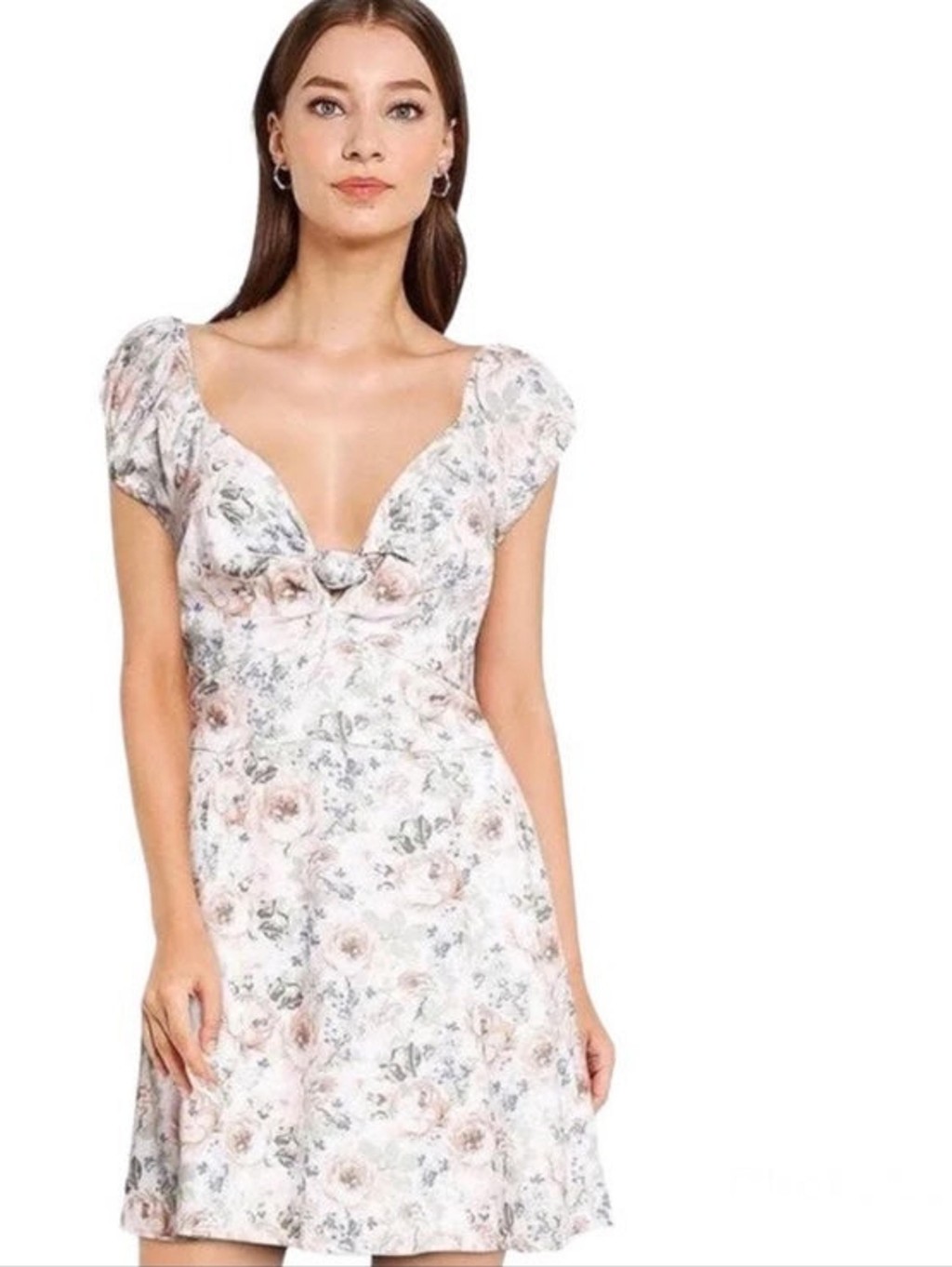 Abercrombie & Fitch Knot Front Floral Linen Blend Mini Dress Size Xl Cottagecore